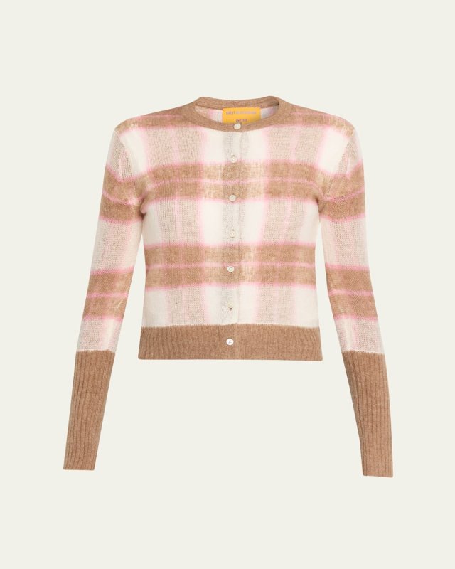 Shadow Plaid Cashmere Cardigan